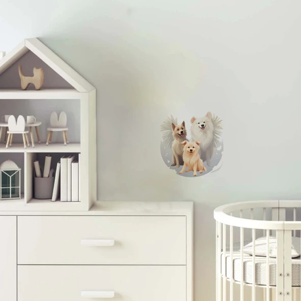 Kanatlı Köpek Ailesi Duvar Sticker'ı ürün görseli 1