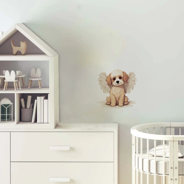 Oturan Kanatlı Krem Rengi Köpek Yavrusu Duvar Stickerı ürün görseli 1