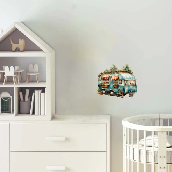 Kırmızı Tavanlı Çam Ağaçlı Karavan Stickerı ürün görseli 1