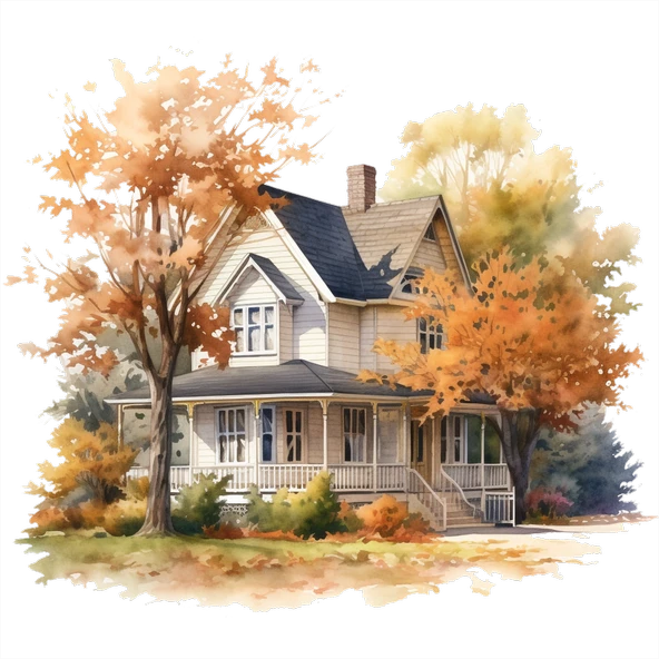 Ağaçlarla Çevrili Sonbahar Evi Duvar Stickerı - Resim 2
