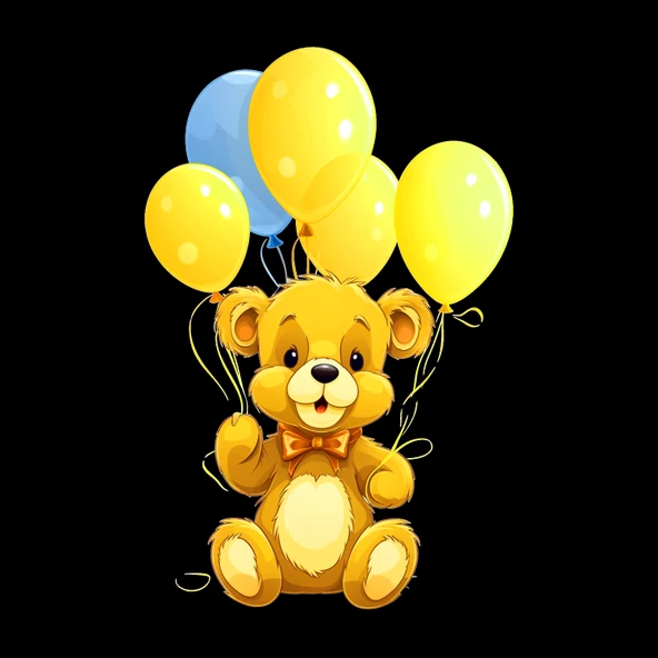 Sarı ve Mavi Balonlu Ayıcık Duvar Stickerı - Resim 2