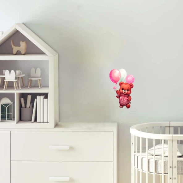 Balon Tutan Kız Ayıcık Duvar Stickerı ürün görseli 1