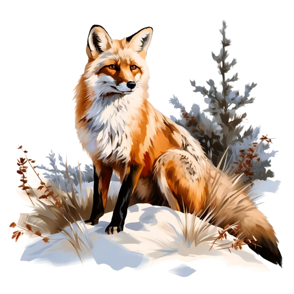 Karlı Manzaralı Tilki Duvar Sticker'ı - Resim 2