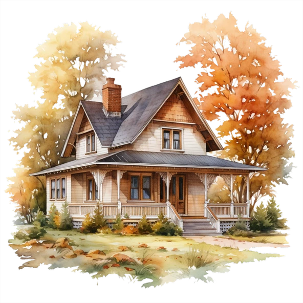 Pastel Tonlarda Sonbahar Ev Duvar Stickerı - Resim 2