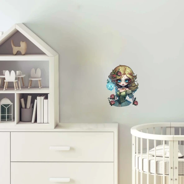 Mavi Işıklı Minik Kız Duvar Stickerı ürün görseli 1