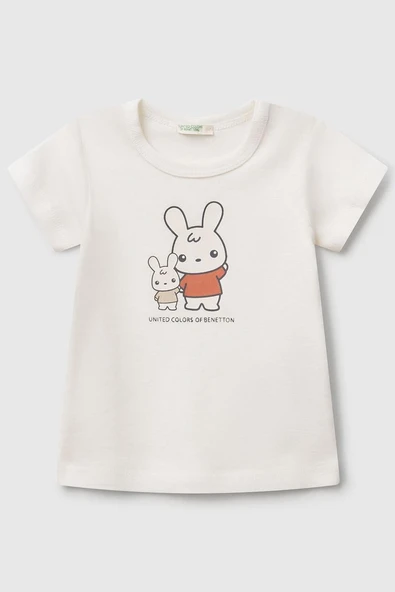 United Colors of Benetton Kız Bebek T shirt Ekru 3I9WA1062 ürün görseli 1