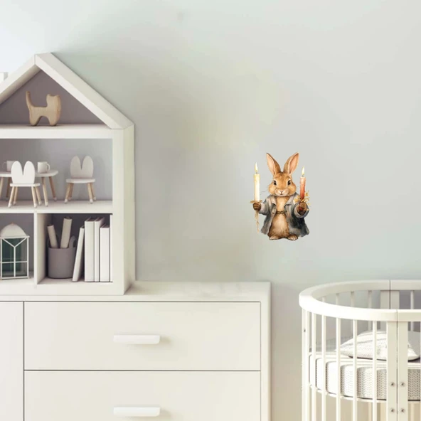 Mum Tutan Tavşan Duvar Stickerı - İki Mumlu ürün görseli 1