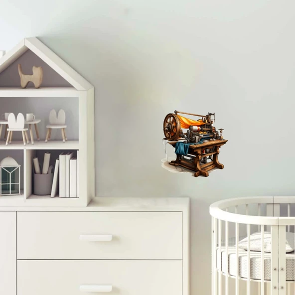 Kuşlu ve Çiçekli Dikiş Makinesi Duvar Stickerı ürün görseli 1