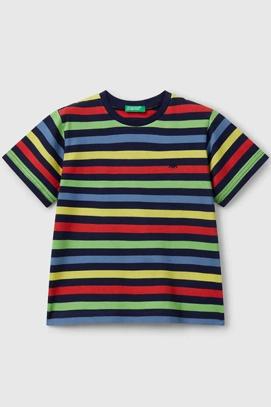 United Colors of Benetton Erkek Çocuk Çizgili T shirt Lacivert 3FHXG10HR ürün görseli 1