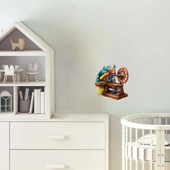 Kahverengi Çiçekli Dikiş Makinesi Duvar Stickerı ürün görseli 1