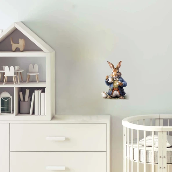 Çay İçen Tavşan Duvar Stickerı ürün görseli 1