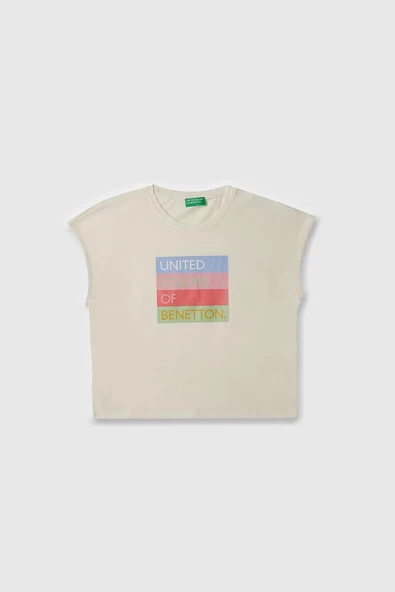 United Colors of Benetton Kız Çocuk T shirt Beyaz BNT-G21766 ürün görseli 1
