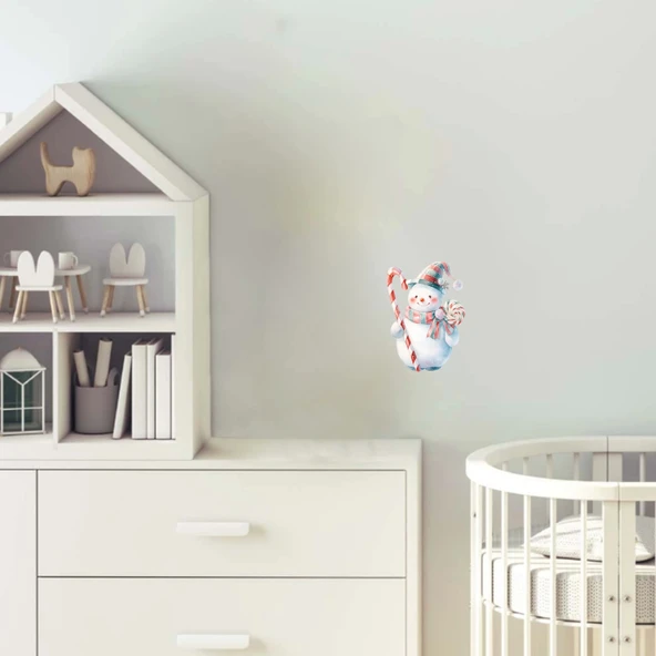 Baston Şekerli Karlı Adam Duvar Stickerı ürün görseli 1
