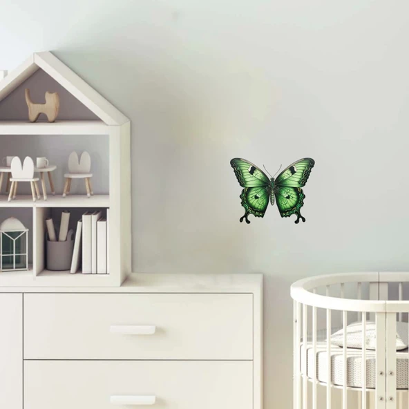 Yeşil ve Siyah Detaylı Kelebek Duvar Stickerı ürün görseli 1