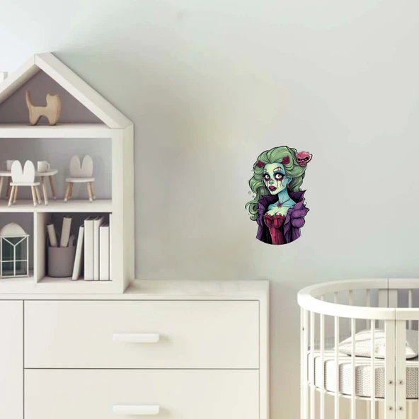 Yeşil Saçlı Zombi Kız Duvar Stickerı ürün görseli 1