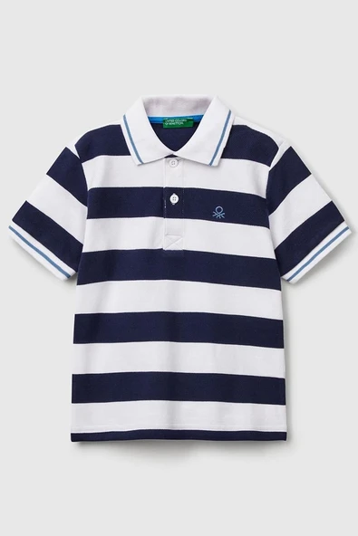 United Colors of Benetton Erkek Çocuk Çizgili Polo T shirt Lacivert 39QAG300V ürün görseli 1