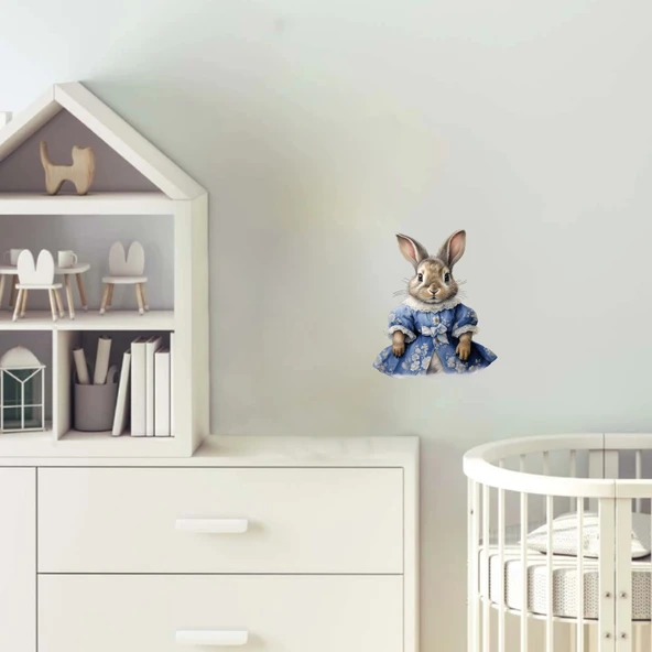 Mavi Elbiseli Tavşan Duvar Stickerı ürün görseli 1