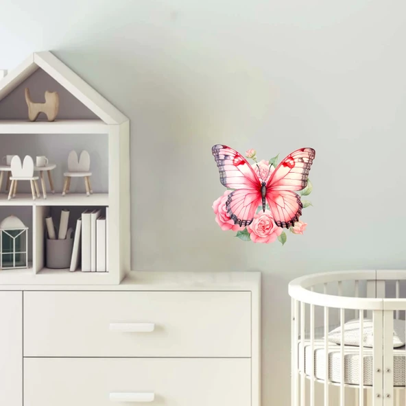 Çiçekli Kelebek ve Rüzgar Gülü Duvar Stickerı ürün görseli 1