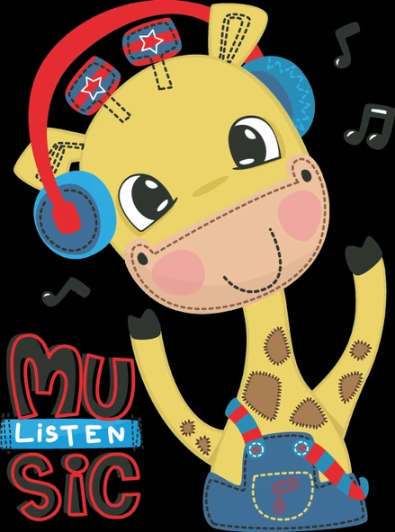 Müzik Dinleyen Zürafa Duvar Stickerı ürün görseli 1