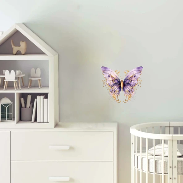 Mor ve Altın İşlemeli Kelebek Duvar Stickerı ürün görseli 1