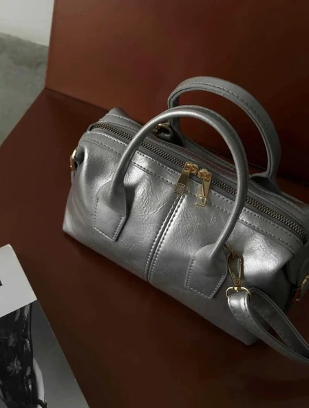 Lisbond Elegance Jennie Model Gümüş Deri Kadın El Ve Omuz Çantası ürün görseli 1