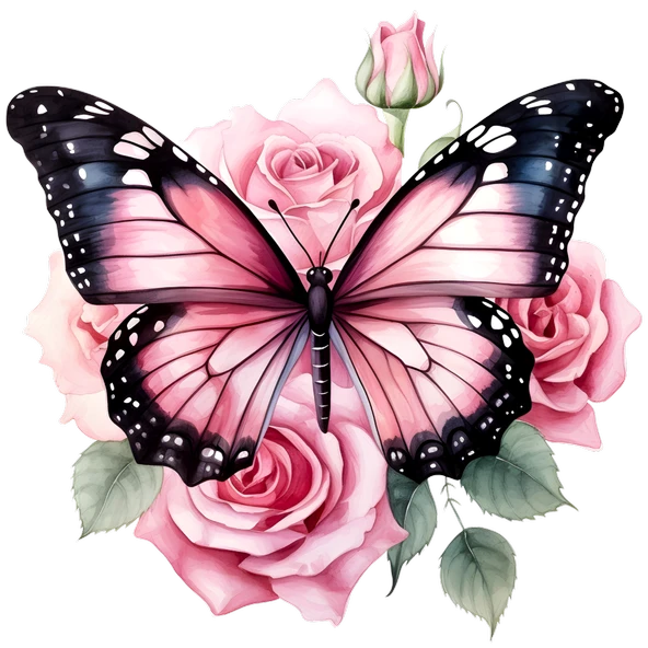 Pembe Güller ve Kelebek Duvar Stickerı - Resim 2