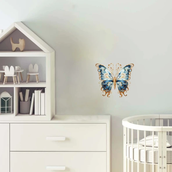 Büyük İşlemeli Mavi Kelebek Duvar Stickerı ürün görseli 1