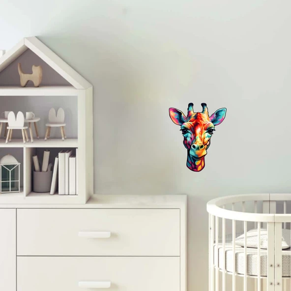 Çok Renkli Zürafa Kafası Duvar Sticker'ı ürün görseli 1