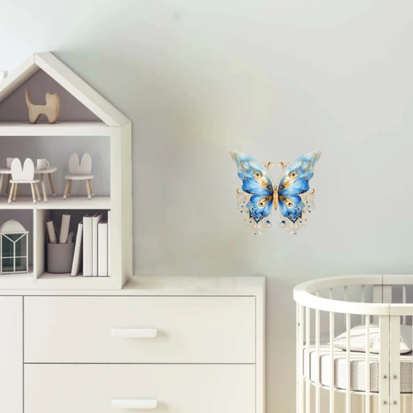 Taşlı Mavi Kelebek Duvar Stickerı ürün görseli 1