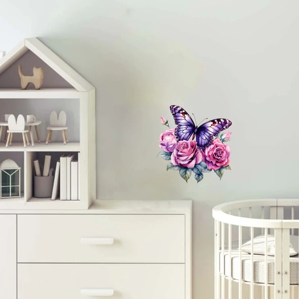 Bahar Çiçekleri ve Kelebek Duvar Stickerı ürün görseli 1
