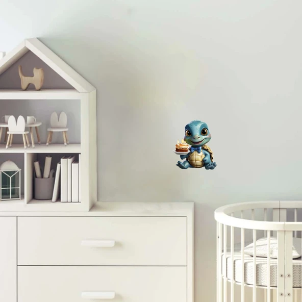 Mavi Kaplumbağa ve Küçük Pasta Duvar Stickerı ürün görseli 1