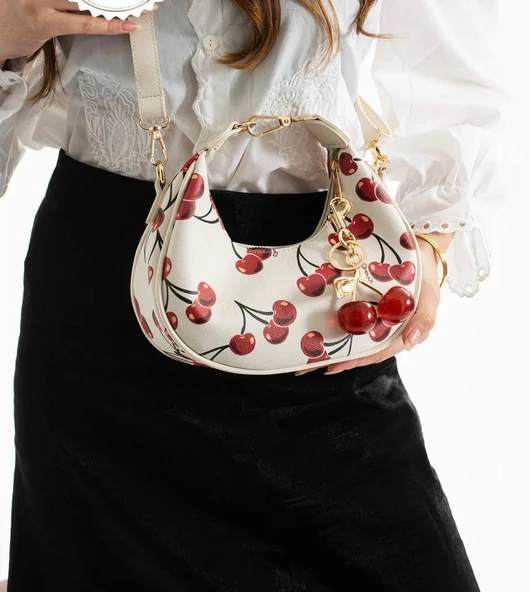 Lisbond Elegance Betty Model Kiraz Desenli Charm Hediyeli Kadın El Ve Omuz Çantası ürün görseli 1