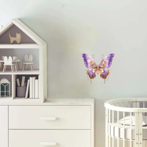 Altın Detaylı Mor Kelebek Duvar Stickerı ürün görseli 1
