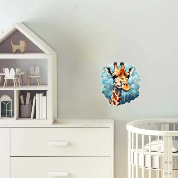 Mavi Bulutlu Zürafa Kafası Duvar Sticker'ı ürün görseli 1