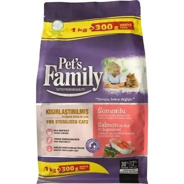 Pets Family Premium Somonlu Kısırlaştırılmış Yetişkin Kedi Maması 1.300 Gr ürün görseli 1