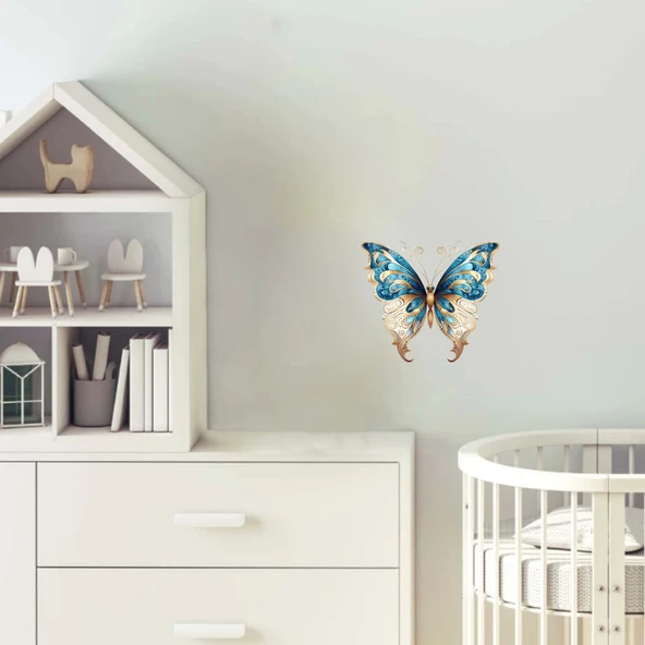 İşlemeli Mavi Kelebek Duvar Stickerı ürün görseli 1