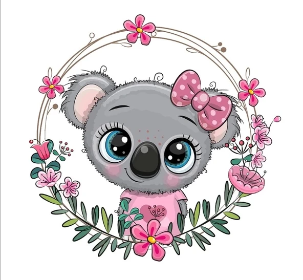 Fiyonklu Koala Çiçek Çerçeveli Duvar Stickerı ürün görseli 1