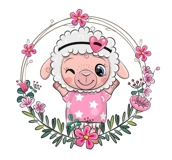 Kuzu Çiçek Çerçeveli Duvar Stickerı ürün görseli 1