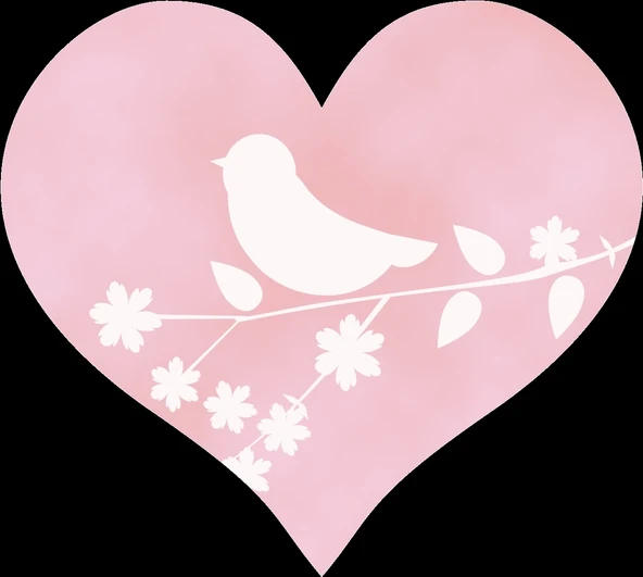 Kuş ve Çiçek Silüetli Pembe Kalp Duvar Stickerı ürün görseli 1