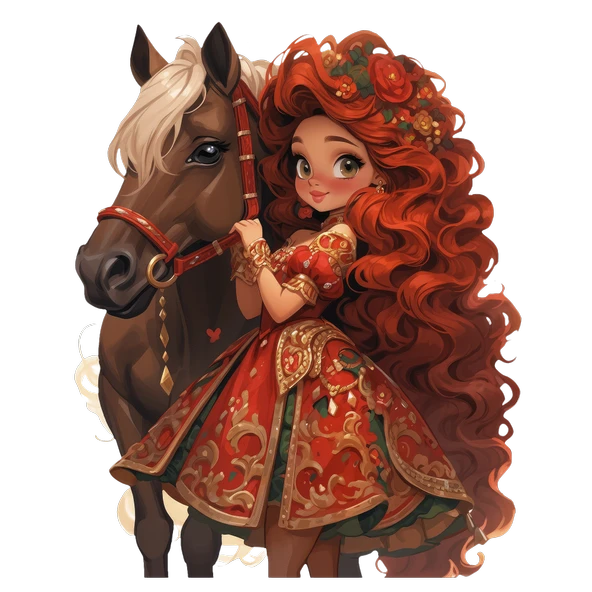Çiçekli Saçlı Kırmızı Elbiseli Kovboy Kız Duvar Stickerı ürün görseli 1