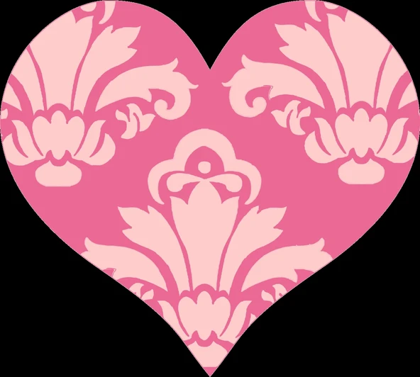 Koyu Pembe Damask Desenli Kalp Duvar Stickerı ürün görseli 1
