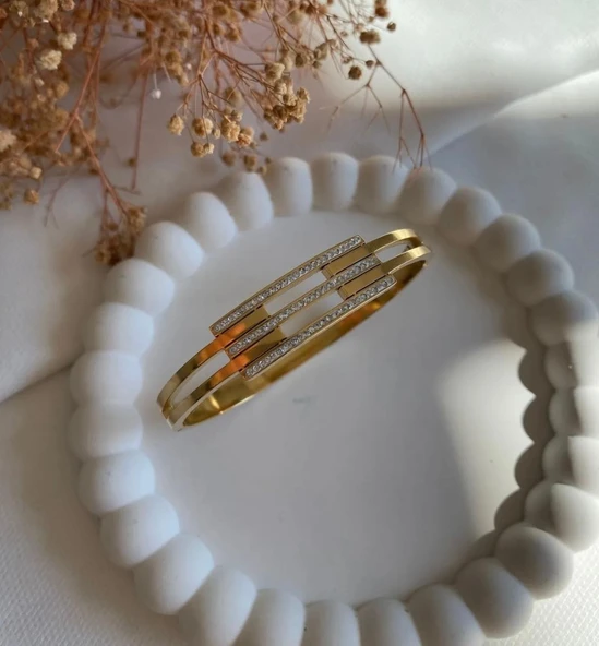 Lisbond Elegance Kaburga model çelik kelepçe bileklik 2 sıra kaburga kelepçe bileklik ürün görseli 1