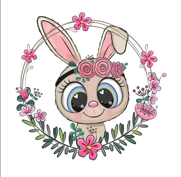 Tavşan Çiçek Çerçeveli Duvar Stickerı ürün görseli 1