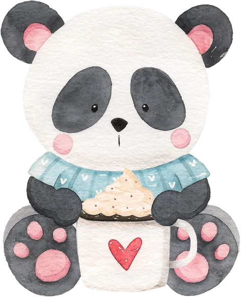Kremalı Kahve Tutan Mavi Kazaklı Panda Duvar Stickerı ürün görseli 1