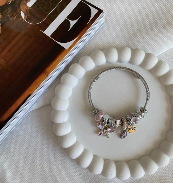 Lisbond Elegance Pandora Model Charmlı Çelik Pembe Kristal Kelebek ürün görseli 1