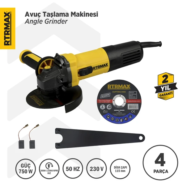 RTM1080 Avuç Taşlama Makinası 115 mm 750 W Devir Ayarlı ürün görseli 1