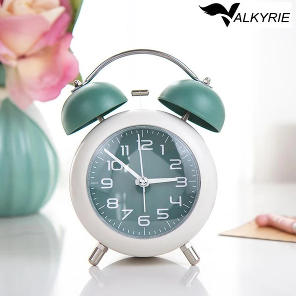 Valkyrie Akar Saniyeli Analog Yüksek Sesli Şirin Masa Saati Alarmlı Işıklı Dakik Çift Çanlı Yeşil ürün görseli 1