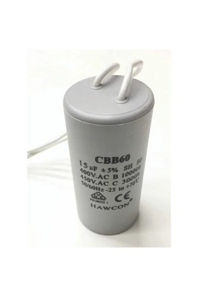EKON KONDANSATÖR 15uf 15 Mf 450v Daimi Kondansator - Cbb60, Plastik Tüp, Kablolu - Hawcon ürün görseli 1