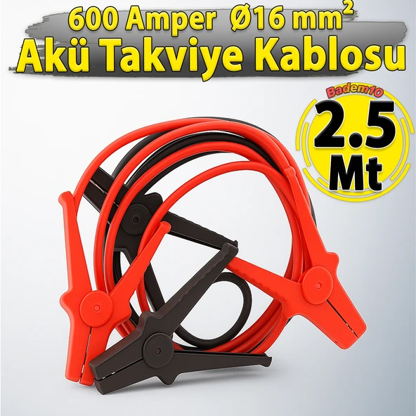 2.5 Metre 600A Akü Takviye Kablosu Kalın Kesitli Bakır Araç Araba Oto  Otomobil Kamyon Uyumlu Şarj ürün görseli 1