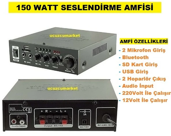 150 WATT SESLENDİRME AMFİSİ ürün görseli 1